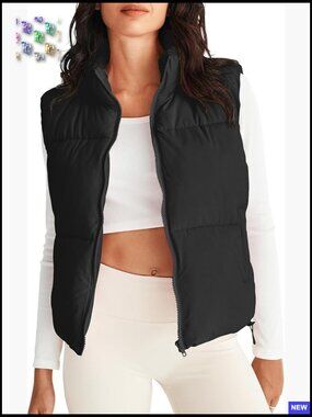 Sleeveless Puffer Vest Lightweight Quilted Zip Up Coat Stand Collar Y2K